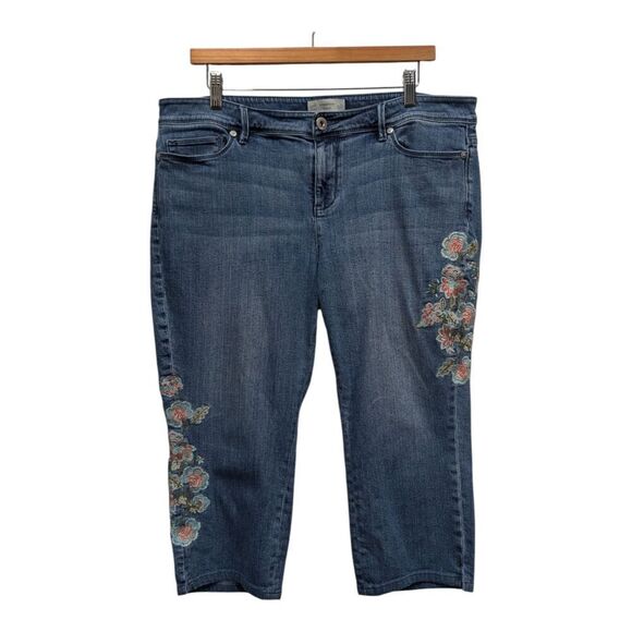 J. Jill Authentic Fit Stretch Denim Floral Embroidered Cropped Capri Jeans, 16P - Picture 5 of 14